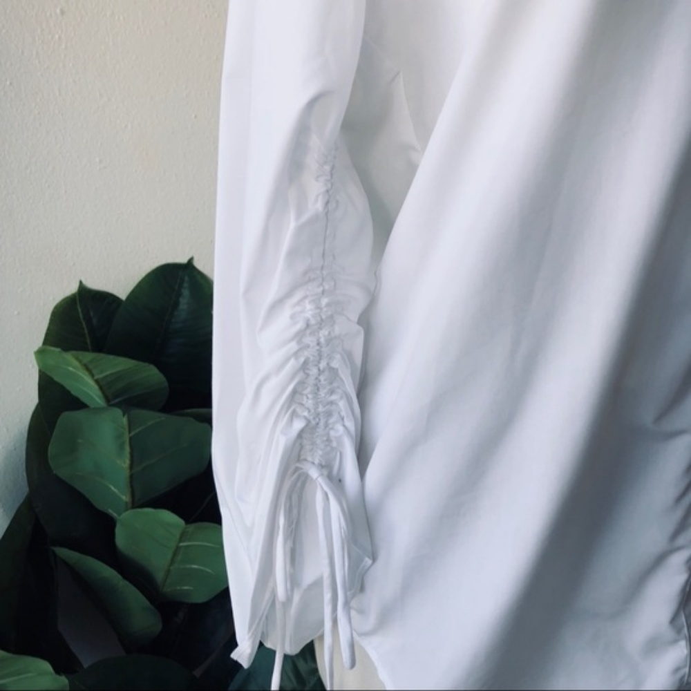 1 LEFT! Boyfriend White Button Up with Tie Sleeves - Picture 4 of 5